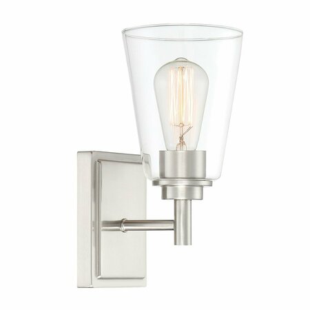 DESIGNERS FOUNTAIN Westin 5.25in 1-Light Satin Platinum Modern Industrial Indoor Wall Sconce with Clear Glass Shade 95701-SP